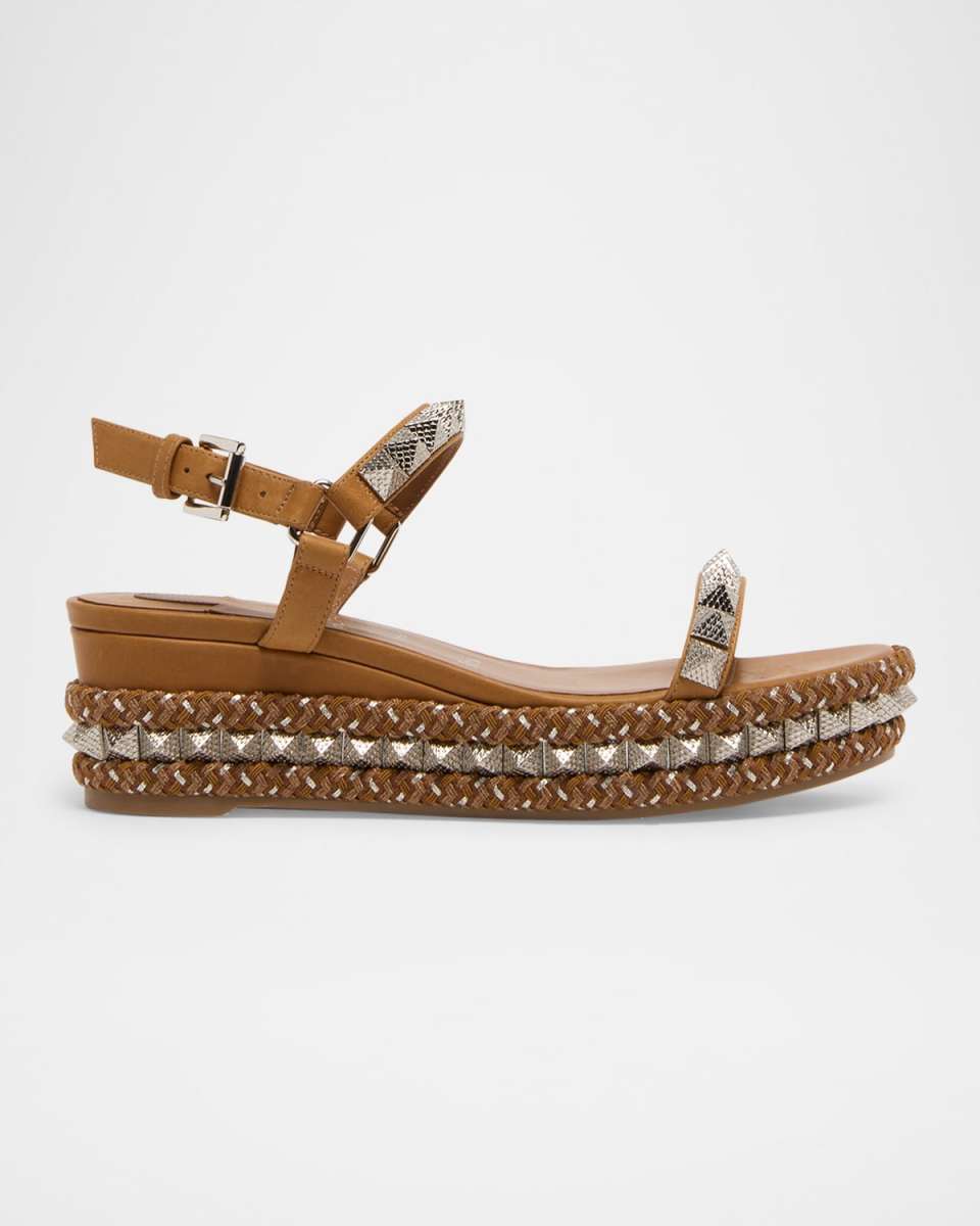 Pyraclou Leather Spike Red Sole Wedge Sandals